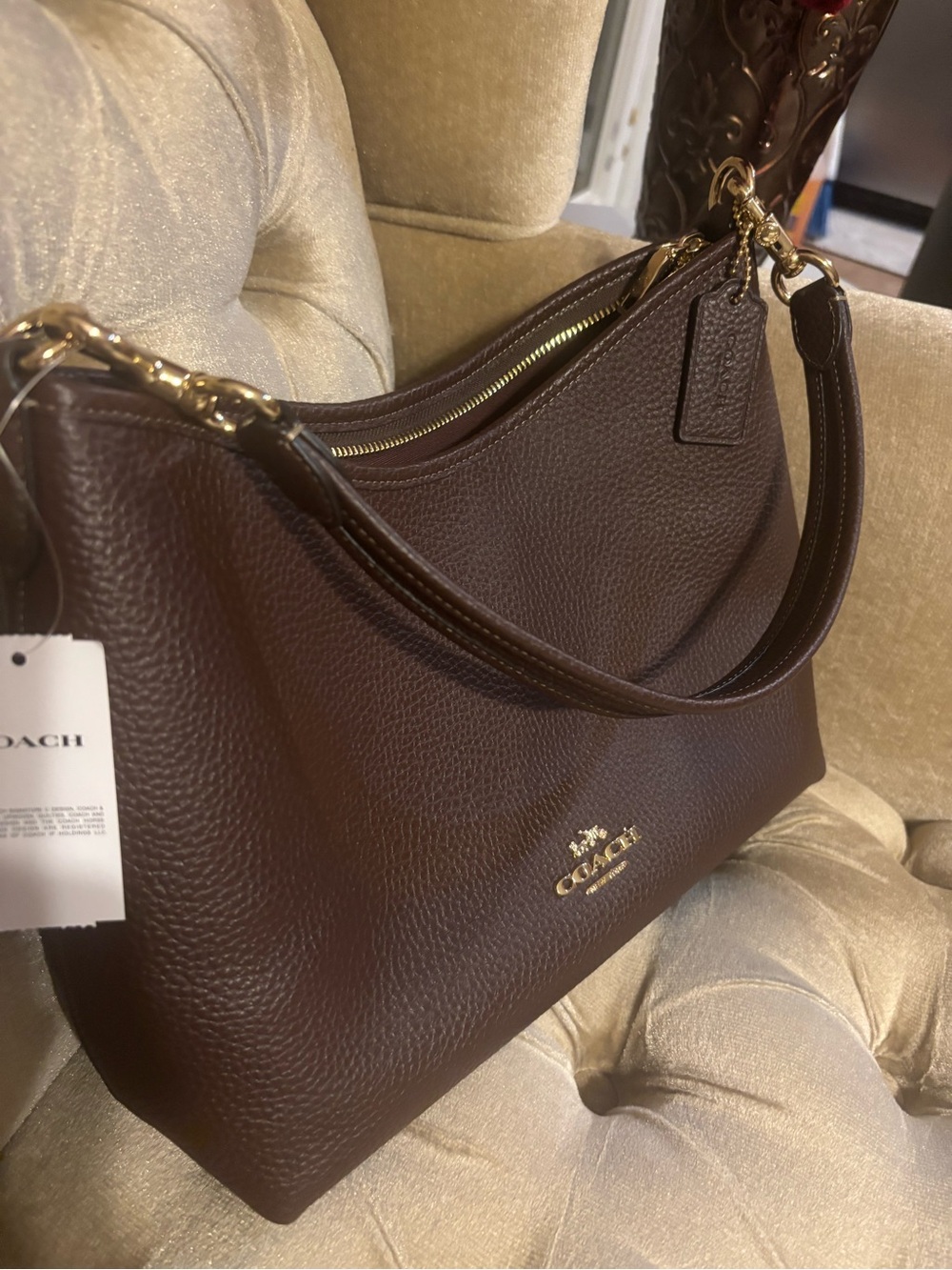 Coach Pebbled large Laurel Leather Shoulder Bag in Brown with Gold Hardware - Picture 7 of 10